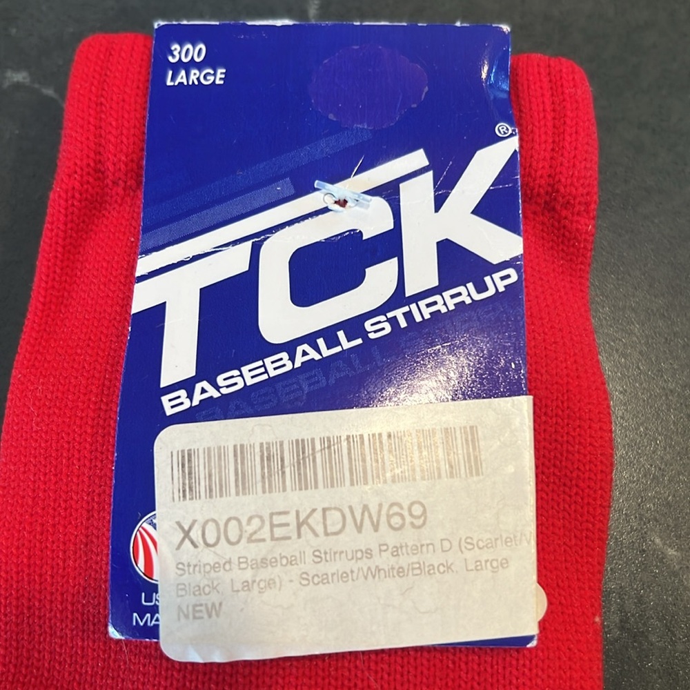 NWT TCK Scarlet Red,Black, and White Baseball Softball Stirrup, Unisex, Men’s L - Picture 2 of 5